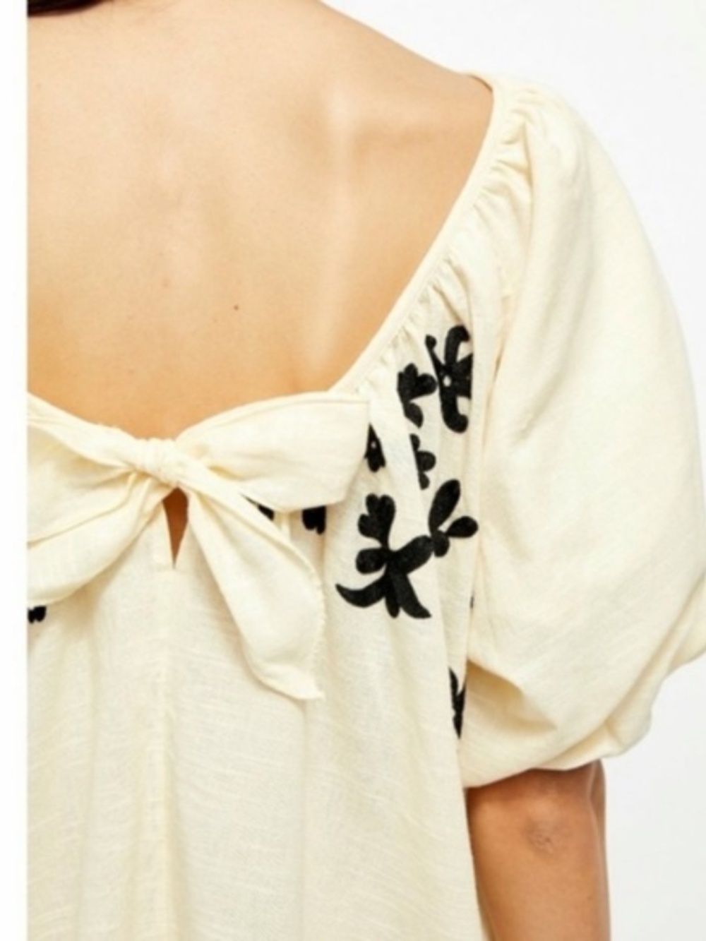 Free People Fiona Puff Sleeve & Black Embroidery Dress - size small - Picture 2 of 6